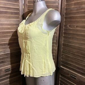 J. Crew 100% Silk Yellow/Green Ruffle Sleeveless Top Blouse Cami Forest Fairy 8